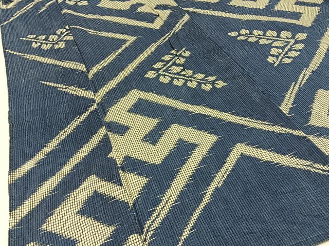 平和屋着物∴夏物　小紋・浴衣兼用　絹紅梅　紗綾形草葉文　逸品　BAAY3005hj