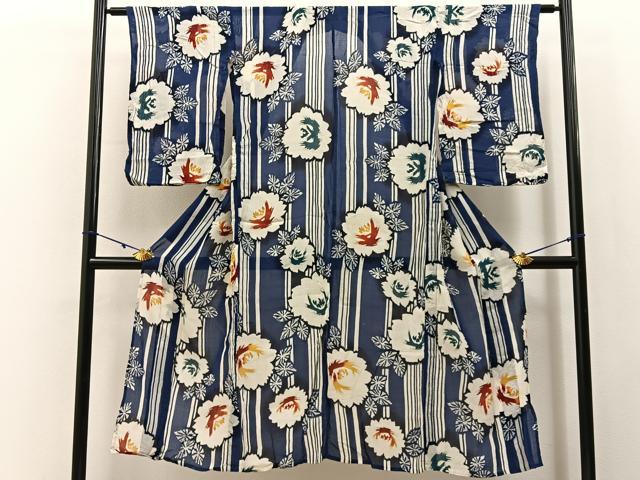 平和屋着物∴夏物　浴衣　綿紅梅　草花文　綿　逸品　BAAY3007hj