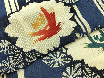 平和屋着物∴夏物　浴衣　綿紅梅　草花文　綿　逸品　BAAY3007hj
