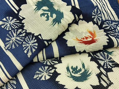 平和屋着物∴夏物　浴衣　綿紅梅　草花文　綿　逸品　BAAY3007hj