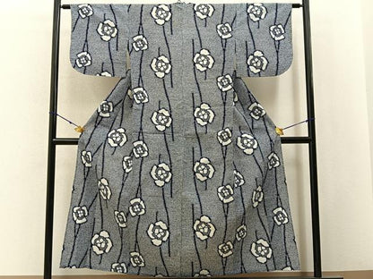 平和屋着物∴夏物　浴衣　草花文　リップル生地　綿　逸品　BAAY3009hj