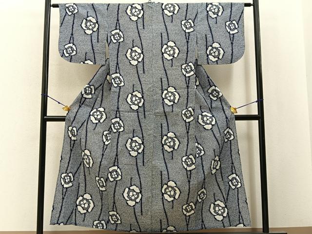 平和屋着物∴夏物　浴衣　草花文　リップル生地　綿　逸品　BAAY3009hj