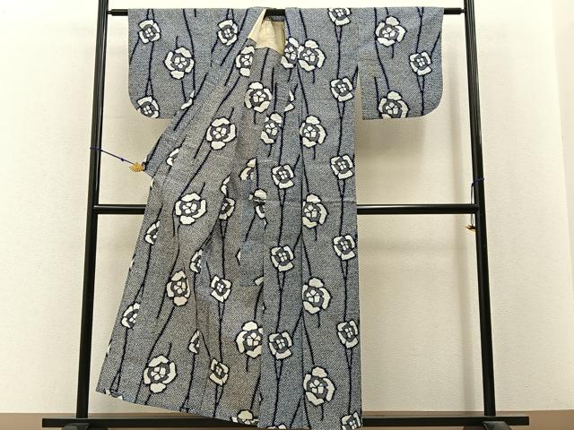 平和屋着物∴夏物　浴衣　草花文　リップル生地　綿　逸品　BAAY3009hj
