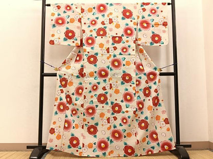 平和屋着物∴夏物　浴衣　綿紅梅　椿　梅　綿　逸品　BAAY3010hj