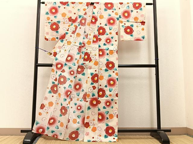 平和屋着物∴夏物　浴衣　綿紅梅　椿　梅　綿　逸品　BAAY3010hj
