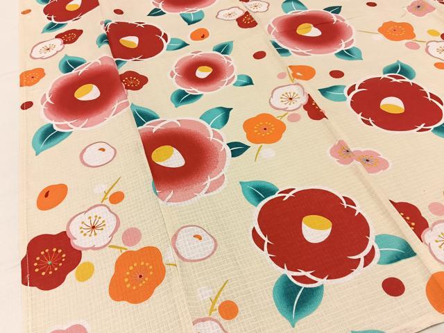 平和屋着物∴夏物　浴衣　綿紅梅　椿　梅　綿　逸品　BAAY3010hj