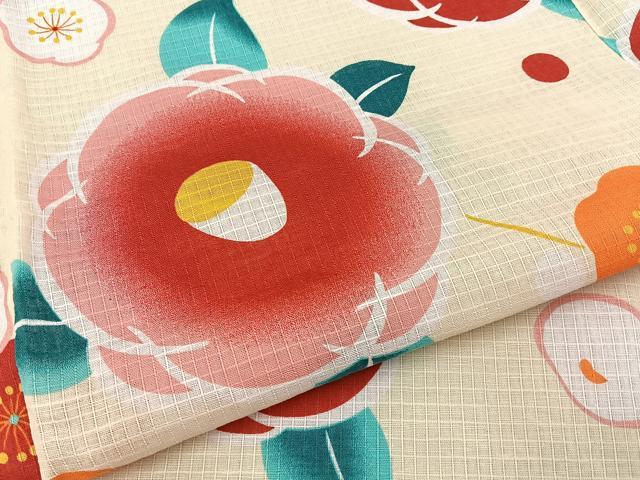 平和屋着物∴夏物　浴衣　綿紅梅　椿　梅　綿　逸品　BAAY3010hj