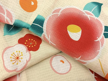 平和屋着物∴夏物　浴衣　綿紅梅　椿　梅　綿　逸品　BAAY3010hj