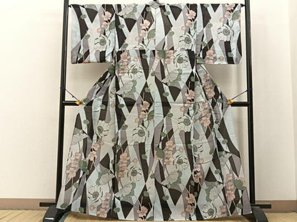 平和屋着物∴夏物　浴衣　綿紅梅　草花文　綿　逸品　BAAY3016hj