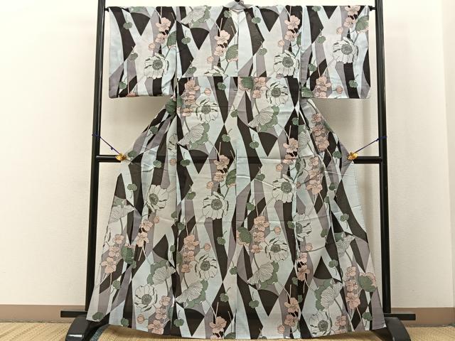 平和屋着物∴夏物　浴衣　綿紅梅　草花文　綿　逸品　BAAY3016hj