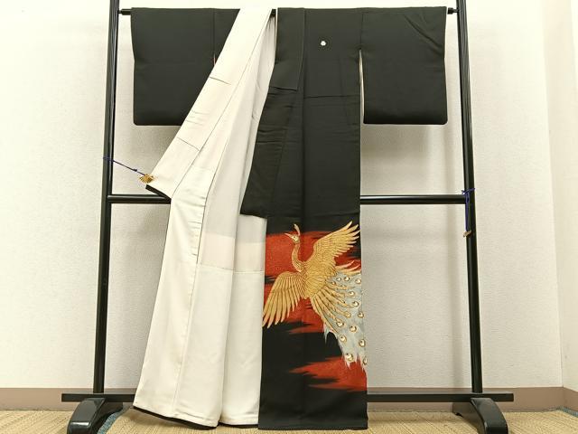 平和屋着物■豪華黒留袖　駒刺繍　鳳凰　銀彩　正絹　逸品　BAAY3020hj