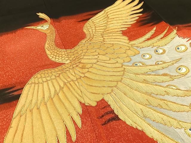 平和屋着物■豪華黒留袖　駒刺繍　鳳凰　銀彩　正絹　逸品　BAAY3020hj