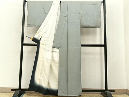 平和屋着物■江戸小紋　万筋　湊鼠色×白磁色　正絹　逸品　BAAY3021hj
