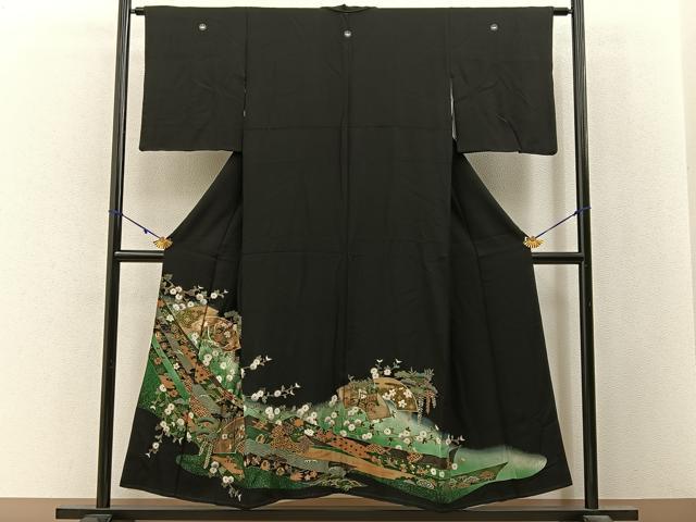 平和屋着物■豪華黒留袖　駒刺繍　地紙熨斗花文　暈し染め　金彩　正絹　逸品　BAAY3023hj