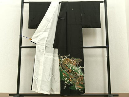 平和屋着物■豪華黒留袖　駒刺繍　地紙熨斗花文　暈し染め　金彩　正絹　逸品　BAAY3023hj