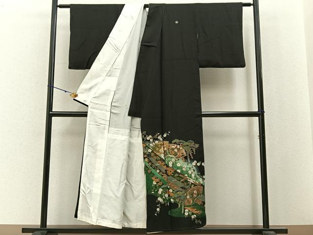 平和屋着物■豪華黒留袖　駒刺繍　地紙熨斗花文　暈し染め　金彩　正絹　逸品　BAAY3023hj