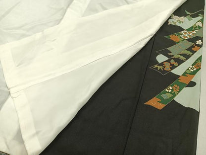 平和屋着物■豪華黒留袖　駒刺繍　地紙熨斗花文　暈し染め　金彩　正絹　逸品　BAAY3023hj