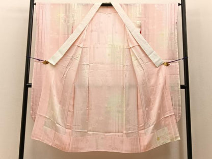 平和屋着物■振袖用長襦袢　無双仕立て　扇面花地紋　暈し染め　正絹　逸品　BAAY3030hj