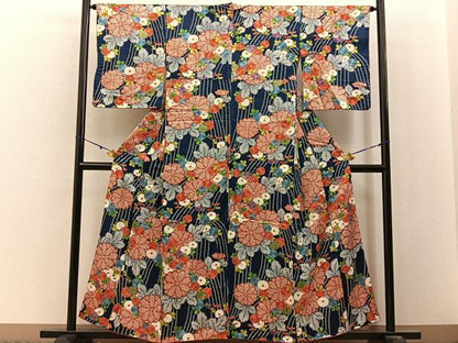 平和屋着物■上質な小紋　鹿の子菊文　金彩　正絹　逸品　BAAY3031hj