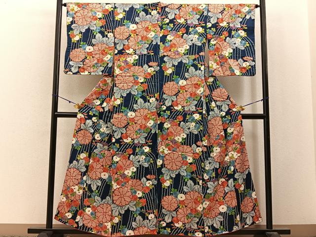 平和屋着物■上質な小紋　鹿の子菊文　金彩　正絹　逸品　BAAY3031hj