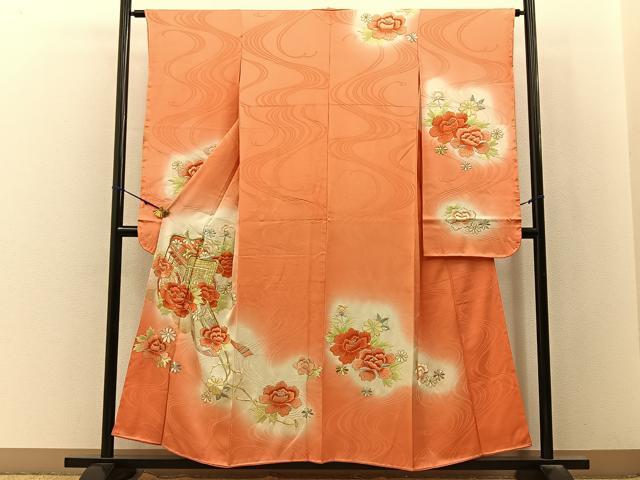 平和屋着物■豪華振袖　総刺繍　駒刺繍　御所車牡丹文　暈し染め　金銀糸　正絹　逸品　BAAY3035hj