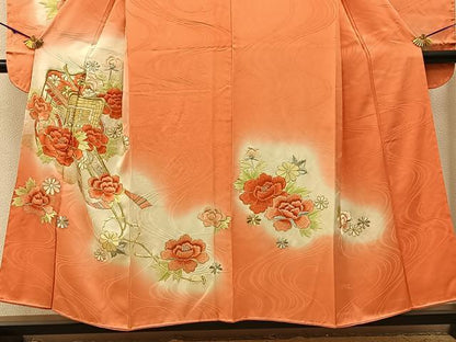 平和屋着物■豪華振袖　総刺繍　駒刺繍　御所車牡丹文　暈し染め　金銀糸　正絹　逸品　BAAY3035hj