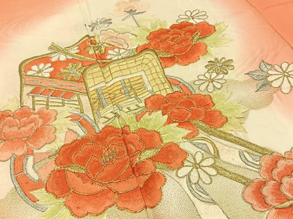 平和屋着物■豪華振袖　総刺繍　駒刺繍　御所車牡丹文　暈し染め　金銀糸　正絹　逸品　BAAY3035hj