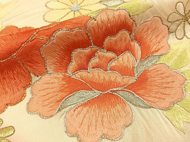 平和屋着物■豪華振袖　総刺繍　駒刺繍　御所車牡丹文　暈し染め　金銀糸　正絹　逸品　BAAY3035hj