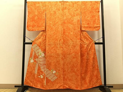 平和屋着物■訪問着　駒刺繍　絞り　渡橋花文　正絹　逸品　BAAY3050hj