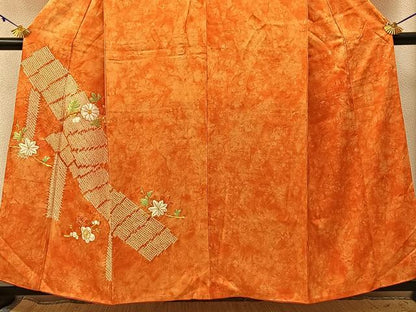 平和屋着物■訪問着　駒刺繍　絞り　渡橋花文　正絹　逸品　BAAY3050hj