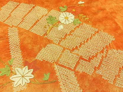 平和屋着物■訪問着　駒刺繍　絞り　渡橋花文　正絹　逸品　BAAY3050hj
