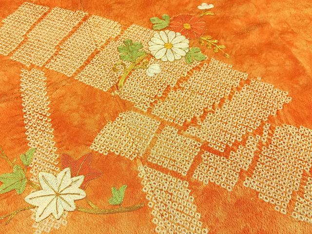 平和屋着物■訪問着　駒刺繍　絞り　渡橋花文　正絹　逸品　BAAY3050hj