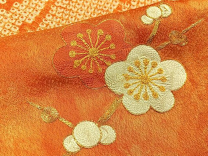 平和屋着物■訪問着　駒刺繍　絞り　渡橋花文　正絹　逸品　BAAY3050hj