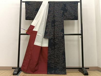 平和屋着物■上質な紬　草葉文　正絹　逸品　BAAY3051hj