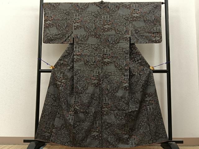 平和屋着物■上質な紬　吉祥草花文　正絹　逸品　BAAY3052hj