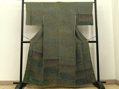 平和屋着物■訪問着　更紗花唐草文　鬼しぼ縮緬　やまと誂製　正絹　逸品　BAAY3054hj
