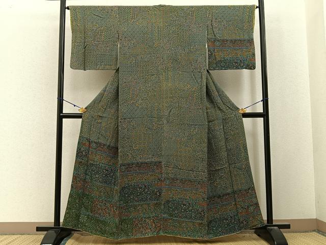 平和屋着物■訪問着　更紗花唐草文　鬼しぼ縮緬　やまと誂製　正絹　逸品　BAAY3054hj