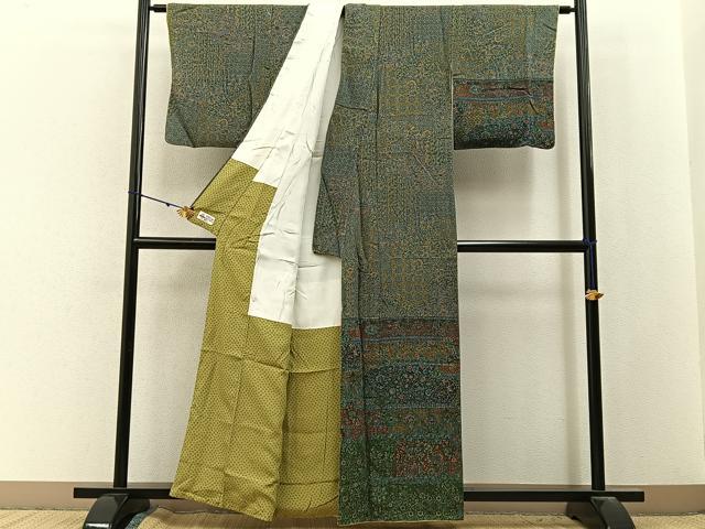 平和屋着物■訪問着　更紗花唐草文　鬼しぼ縮緬　やまと誂製　正絹　逸品　BAAY3054hj