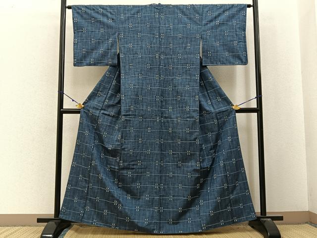 平和屋着物■上質な紬　格子柄　正絹　逸品　BAAY3055hj