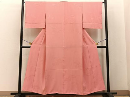 平和屋着物■色無地　短冊花地紋　桃色　洗える着物　BAAY3056hj