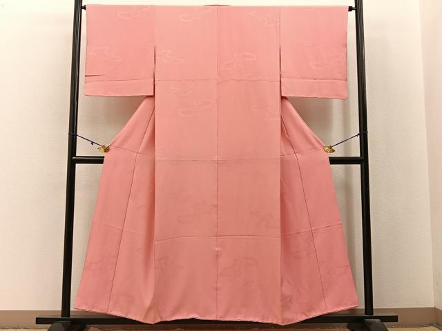 平和屋着物■色無地　短冊花地紋　桃色　洗える着物　BAAY3056hj