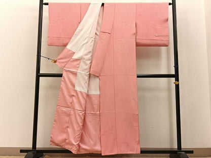 平和屋着物■色無地　短冊花地紋　桃色　洗える着物　BAAY3056hj