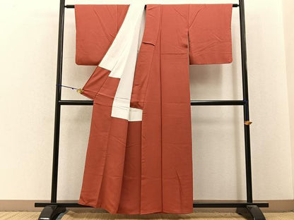 平和屋着物■上質な色無地　銀朱色　正絹　逸品　BAAY3060hj