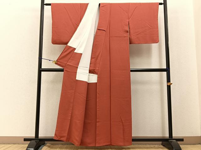 平和屋着物■上質な色無地　銀朱色　正絹　逸品　BAAY3060hj