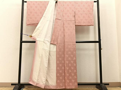 平和屋着物■上質な色無地　花地紋　水柿色　正絹　逸品　BAAY3062hj