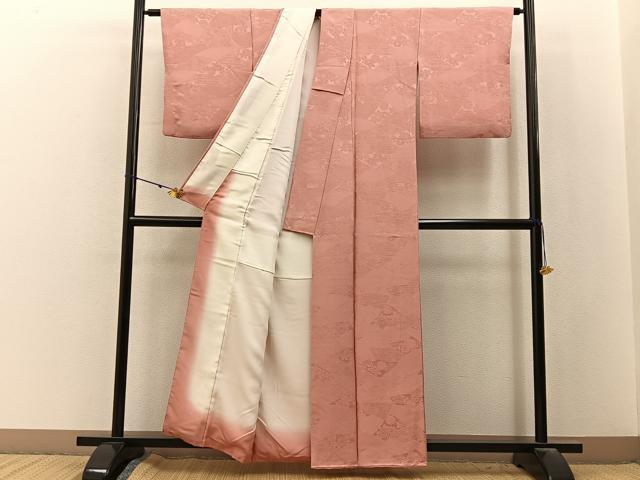 平和屋着物■上質な色無地　流水花地紋　宍色　正絹　逸品　BAAY3063hj