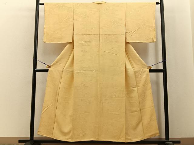 平和屋着物■上質な色無地　松竹梅地紋　玉蜀黍色　正絹　逸品　BAAY3076hj