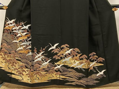 平和屋着物■豪華黒留袖　駒刺繍　松竹梅飛鶴文　金銀彩　正絹　逸品　BAAY3079hj