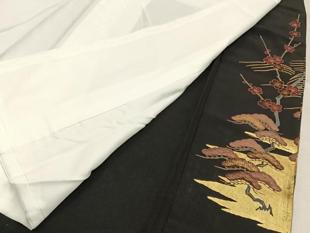 平和屋着物■豪華黒留袖　駒刺繍　松竹梅飛鶴文　金銀彩　正絹　逸品　BAAY3079hj