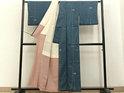 平和屋着物■上質なお召　抽象文様　正絹　逸品　BAAY3084hj